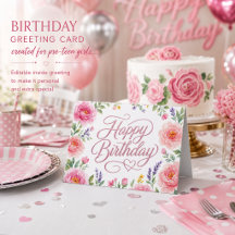 Joyeux Anniversaire Filles Joli Argent Floral Rose