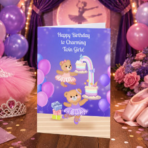 Carte Joyeux Anniversaire Filles Jumelles Ours en Peluch