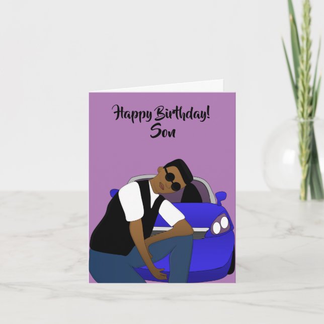 Carte Joyeux Anniversaire Fils Afro-Américain Violet (Devant)
