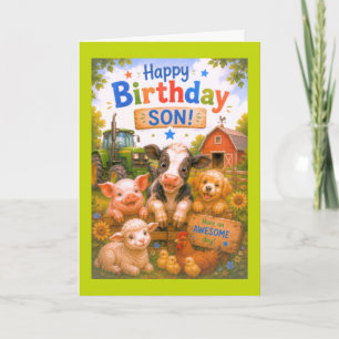 Carte Joyeux Anniversaire Fils Animaux de la Ferme