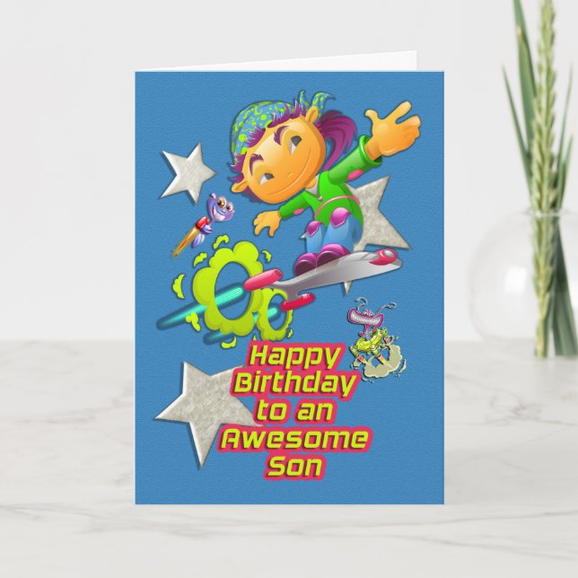 Carte Joyeux Anniversaire Fils Awesome Skateboard Boy &  (Devant)