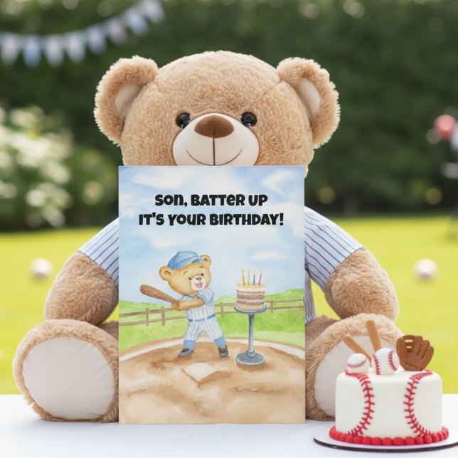 Carte Joyeux Anniversaire Fils Ours en Peluche Baseball (Créateur téléchargé)