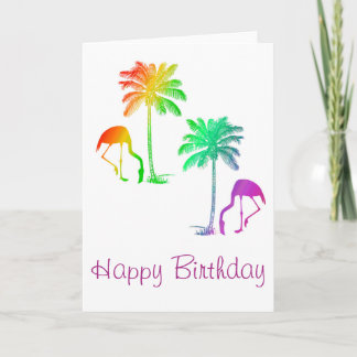 Carte Joyeux Anniversaire Flamants Palmiers Arc-en-ciel