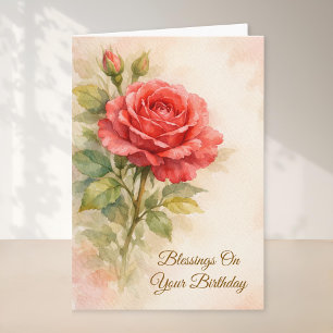 Carte Joyeux Anniversaire Fleur de Rose Rouge Chrétien