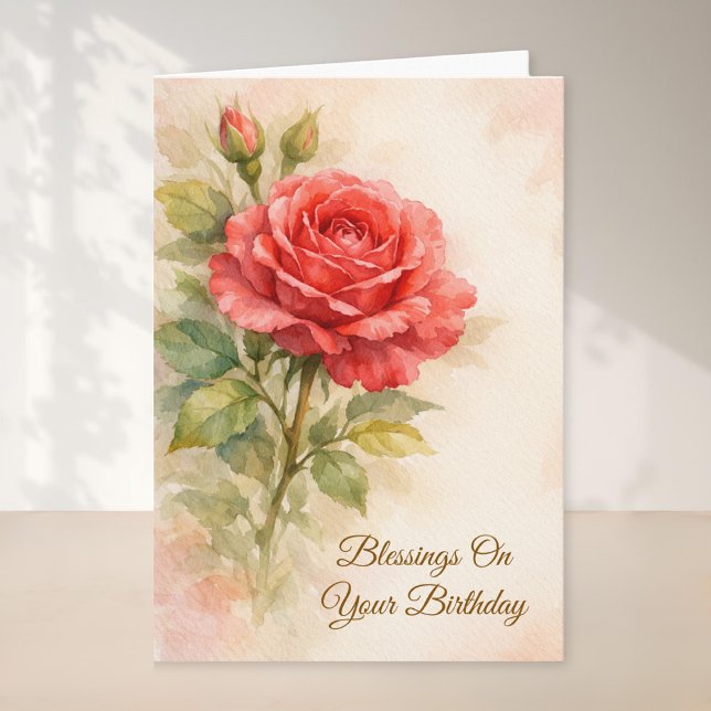 Carte Joyeux Anniversaire Fleur de Rose Rouge Chrétien (Créateur téléchargé)