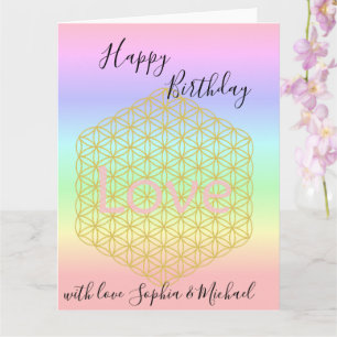 Carte Joyeux anniversaire, fleur de vie, amour, mandala