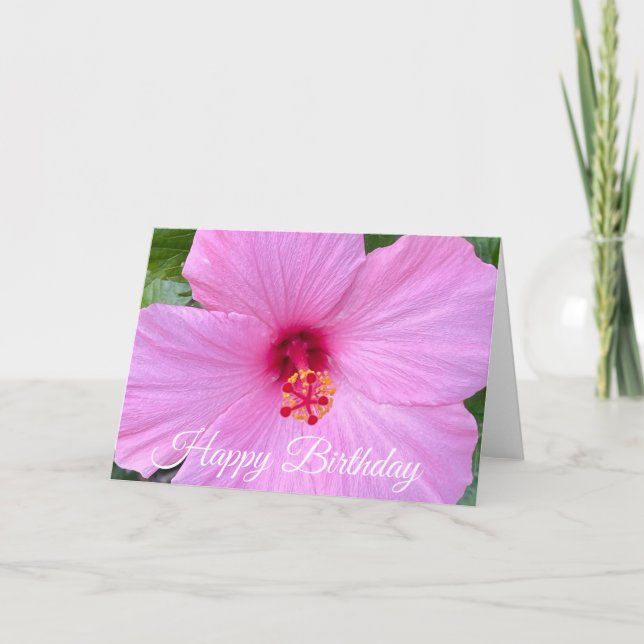 Carte Joyeux Anniversaire Fleur d'Hibiscus Rose (Devant)