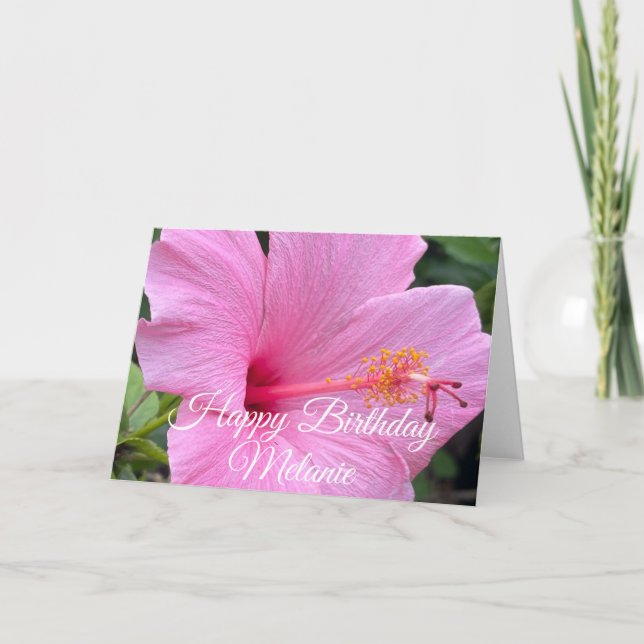 Carte Joyeux Anniversaire Fleur d'Hibiscus Rose (Devant)
