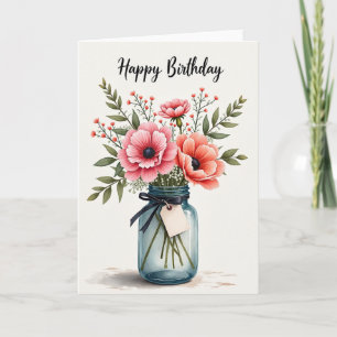 Carte Joyeux Anniversaire Fleur Rose