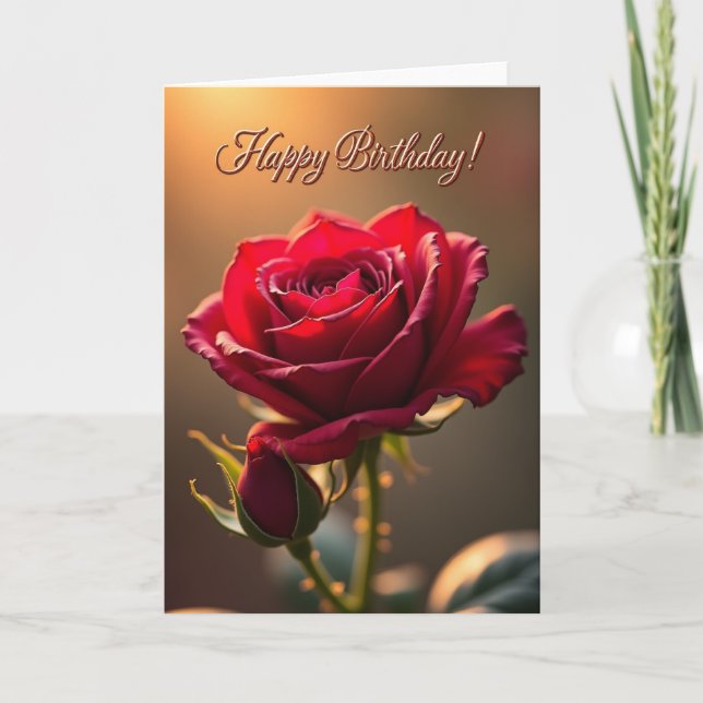 Carte Joyeux Anniversaire Fleur Rouge (Devant)