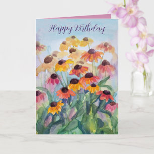 Carte Joyeux Anniversaire Fleurs à Cône Colorées