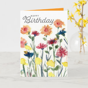 Carte Joyeux Anniversaire Fleurs Aquarelle Abeilles