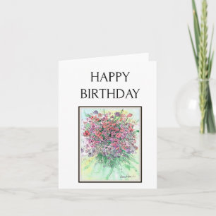 Carte Joyeux anniversaire, Fleurs aquarelles, Bouquet Ar