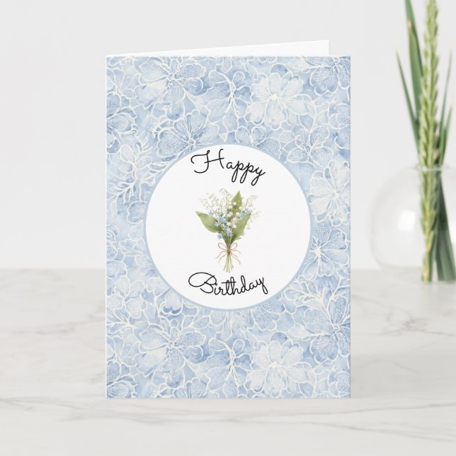 Carte Joyeux Anniversaire Fleurs Blanches Bleues Jolies (Devant)