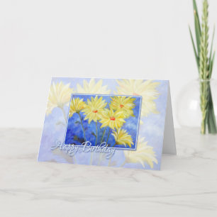 Carte Joyeux anniversaire Fleurs bleues et jaunes