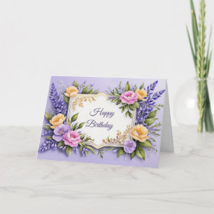 Carte Joyeux anniversaire Fleurs colorées sur Lavender