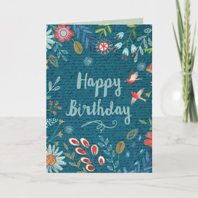 Carte Joyeux Anniversaire Fleurs de Campagne Bleu Joyeux (Devant)