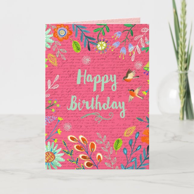 Carte Joyeux Anniversaire Fleurs de Campagne Rose Joyeux (Devant)