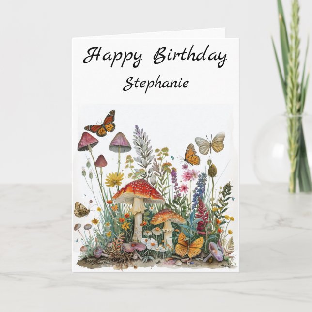 Carte Joyeux Anniversaire Fleurs de Champignons Fairytal (Devant)