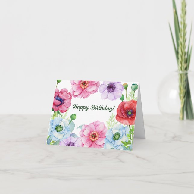 Carte Joyeux Anniversaire Fleurs de Pavot (Devant)