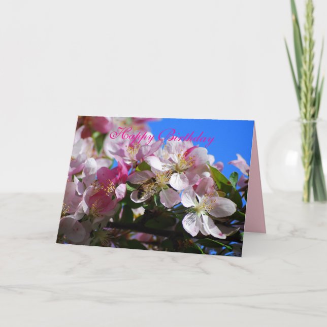 Carte Joyeux Anniversaire Fleurs de pomme, Abeille de mi (Devant)