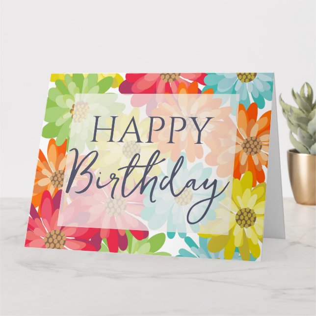 Carte Joyeux Anniversaire Fleurs de printemps colorées (Petite plante)