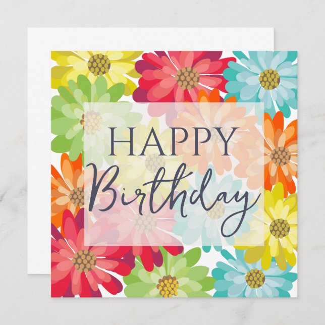 Carte Joyeux Anniversaire Fleurs de printemps colorées (Devant / Derrière)