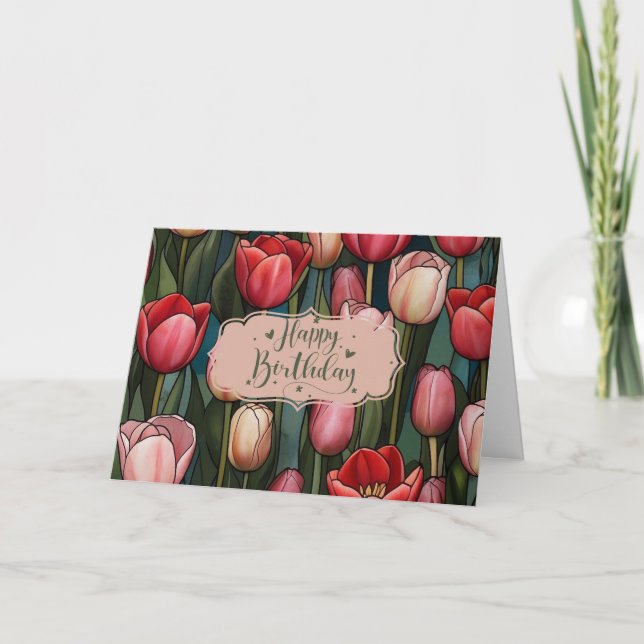 Carte Joyeux Anniversaire Fleurs de Tulipe (Devant)