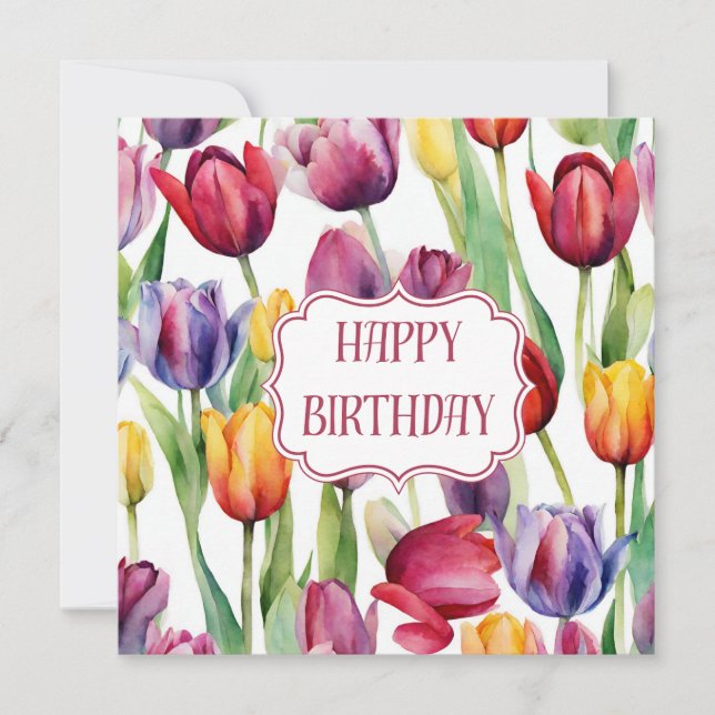 Carte Joyeux Anniversaire Fleurs de tulipes (Devant)