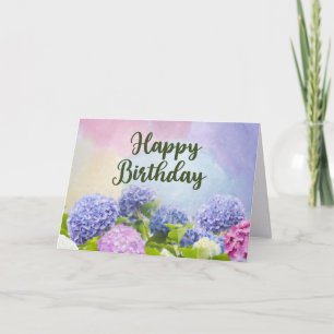 Carte Joyeux Anniversaire Fleurs D'Hortensia Aquarelle