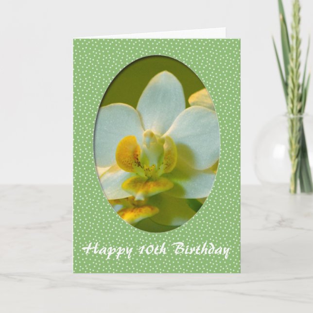 Carte Joyeux Anniversaire, fleurs d'orchidée blanche dan (Devant)