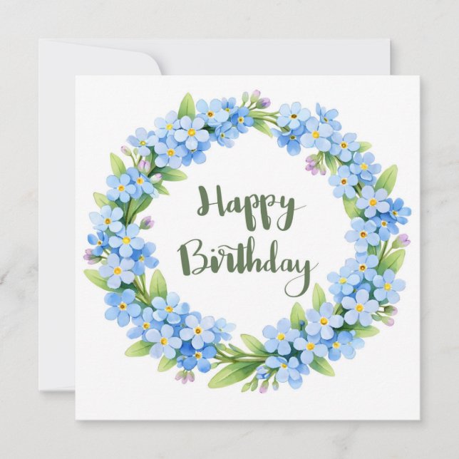Carte Joyeux Anniversaire Fleurs Forget-Me-Not Aquarelle (Devant)