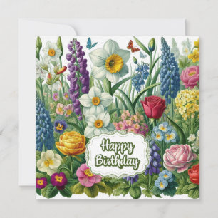 Carte Joyeux Anniversaire Fleurs Jardins