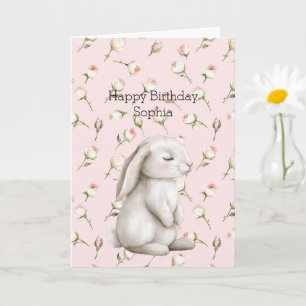 Carte Joyeux Anniversaire Fleurs Roses Lapin de Pâques