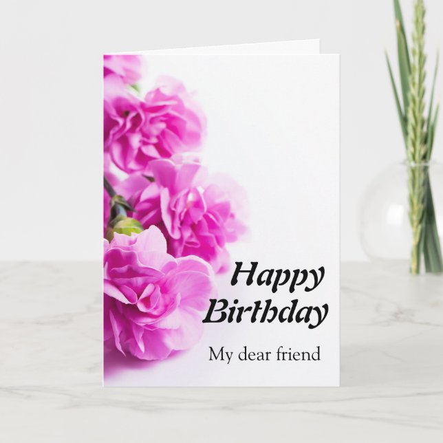 Carte Joyeux anniversaire Fleurs roses sur blanc arrière (Devant)