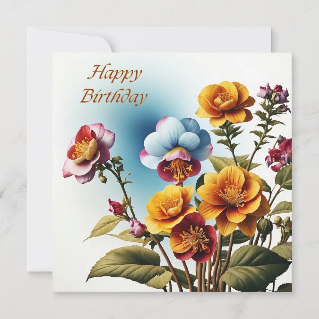Carte Joyeux Anniversaire Fleurs Tropicales Colorées (Devant)