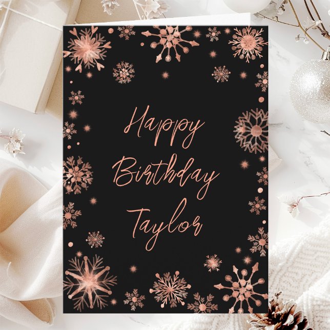 Carte Joyeux Anniversaire Flocons de Rose Gold (Créateur téléchargé)