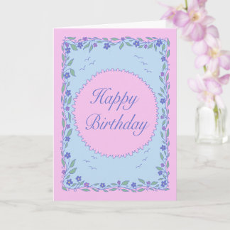 Carte Joyeux anniversaire floral dessiné à la main rose