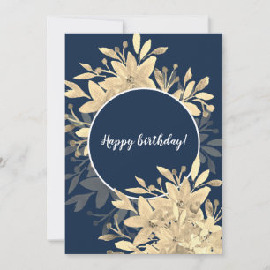 Carte Joyeux Anniversaire Floral Rustique Sépia Marine