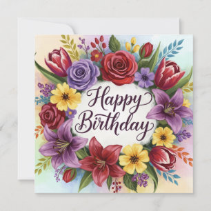 Carte Joyeux anniversaire Floral Wreath