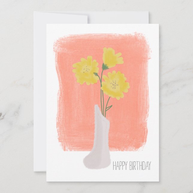 Carte Joyeux Anniversaire Florales Jaunes Brush Stroke (Devant)