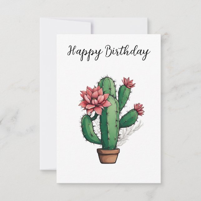 Carte Joyeux anniversaire Flower Cactus Plante (Devant)