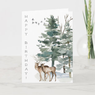 Carte Joyeux Anniversaire Forêt de Cerfs-Couple