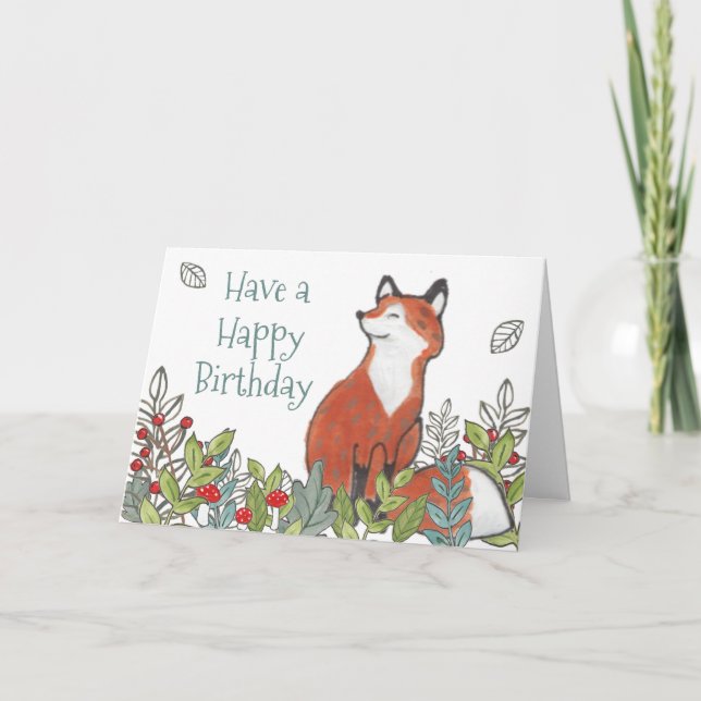 Carte Joyeux Anniversaire Forêt Fox Moderne Funny (Devant)