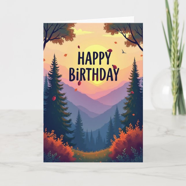 Carte Joyeux Anniversaire Forêt Lumineuse (Devant)