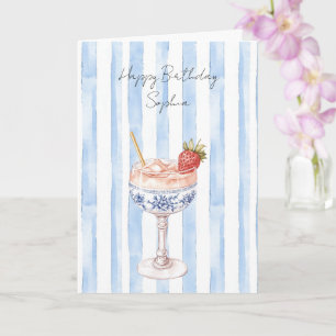 Carte Joyeux Anniversaire Fraise Rayures Blanches Bleues