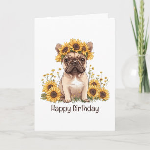 Carte Joyeux Anniversaire Français Bulldog Sunflower