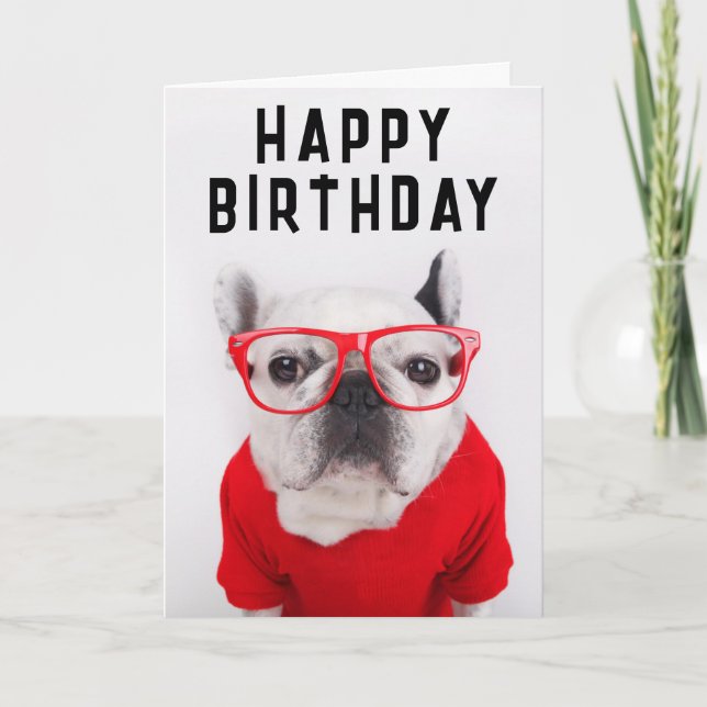 Carte Joyeux anniversaire | French Bulldog avec lunettes (Devant)