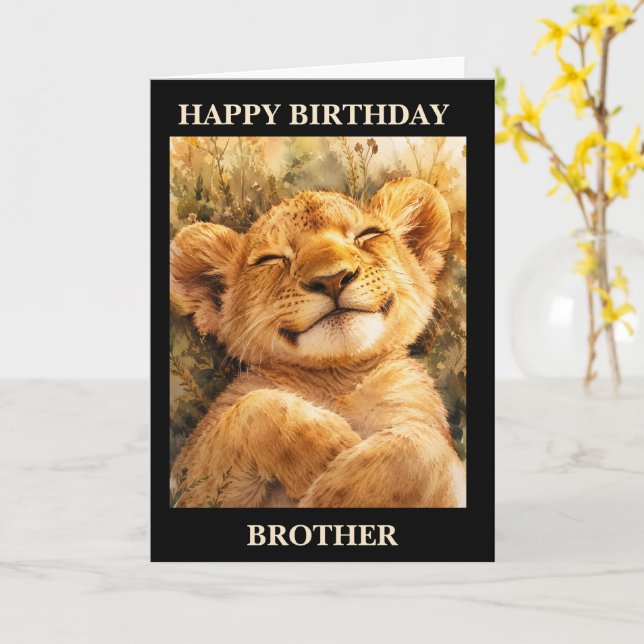 Carte Joyeux Anniversaire Frère Lion Endormi  (Fleur jaune)