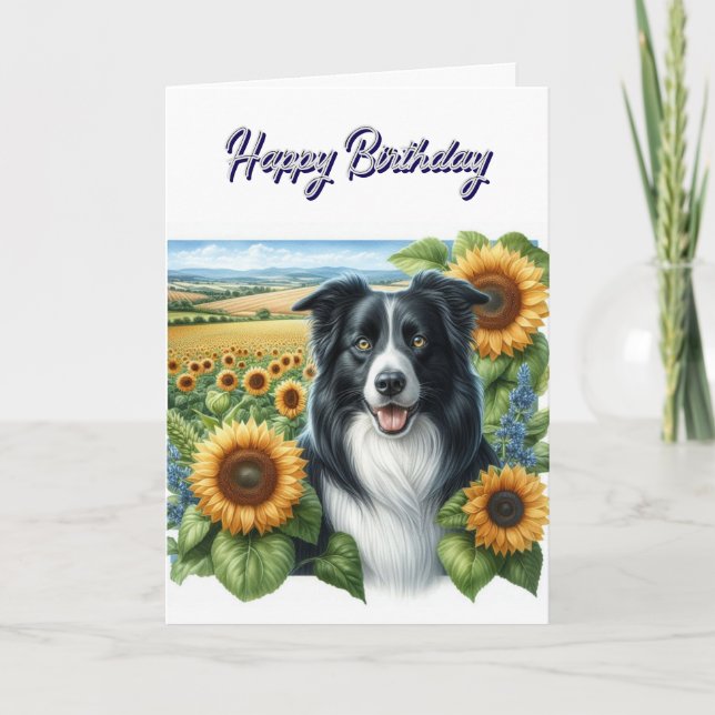 Carte Joyeux anniversaire Frontière Collie (Devant)